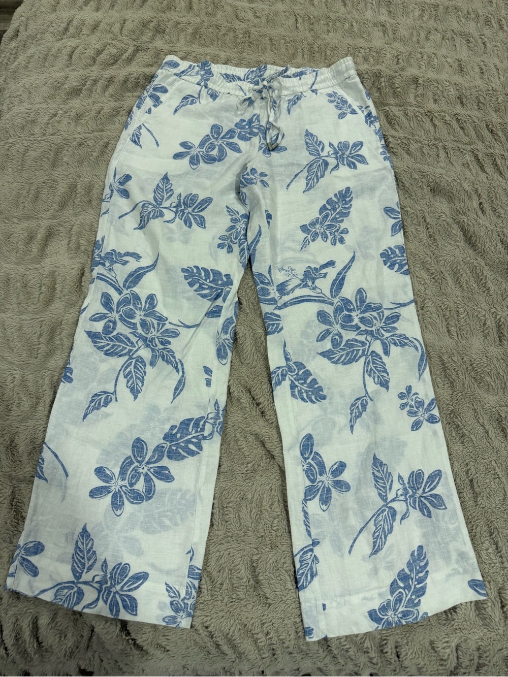 Tommy Bahama Blue Floral Wide-Leg Linen-Blend Pants